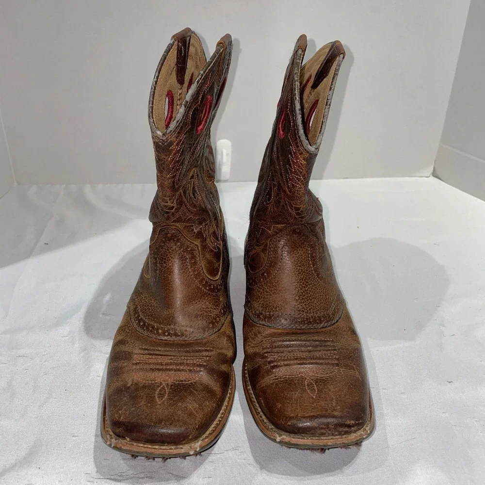 Ariat Kids Brown Leather Western Cowboy Boots Square Toe 10014101 Size 4 Y